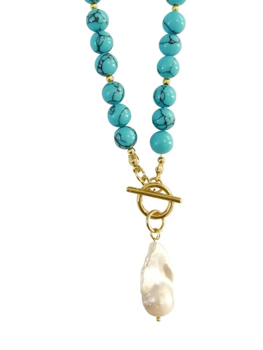 Gemelli SANDY BEADED NECKLACE WITH PEARL ACCENT IN TURQUOISE NWT